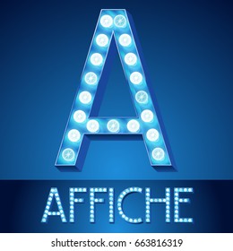 Alfabeto de luz azul vectorial hacia arriba. Letra A