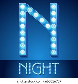 Vector blue light up alphabet. Letter N