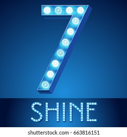 Alfabeto de luz azul vetorial. Número 7