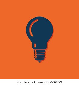 Vector blue light bulb icon on orange background 