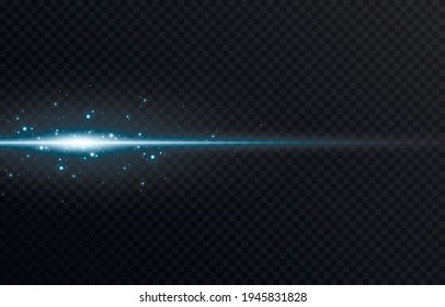 Vector blue light lines. Light illumination, horizontal flash, explosion of sparks, space stars. Flash light png.