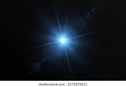 Vector blue light png. Blue flash of light. Glare from light.