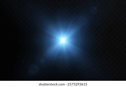 Vector blue light png. Blue flash of light. Glare from light.