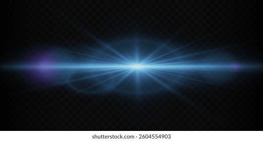 Vector blue light png. Blue flash of light. Glare from light.