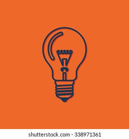 Vector blue lightbulb icon on orange background 