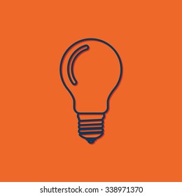 Vector blue lightbulb icon on orange background 