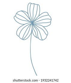 Vector blue line art flower clipart isolated on white background. Subtle botanical illustration. Floral design element for wedding, cards, invitations, greetings, posters, stickers and decoration.