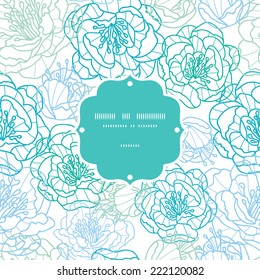 Vector blue line art flowers frame seamless pattern background