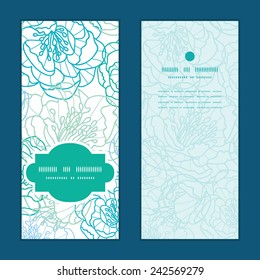 Vector blue line art flowers vertical frame pattern invitation greeting cards set