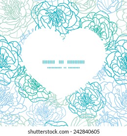 Vector blue line art flowers heart silhouette pattern frame