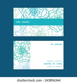 Vector blue line art flowers horizontal stripe frame pattern business cards set