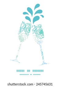 Vector blue line art flowers toasting wine glasses silhouettes pattern frame
