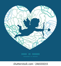 Vector blue line art flowers shooting cupid silhouette frame pattern invitation greeting card template