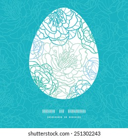 Vector blue line art flowers Easter egg silhouette frame card template