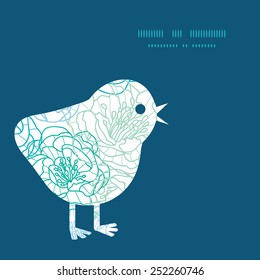 Vector blue line art flowers chicken silhouette Easter frame