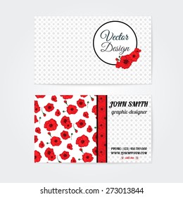 Vector blue line art flowers horizontal frame pattern business cards set