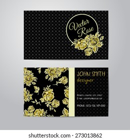 Vector blue line art flowers horizontal frame pattern business cards set