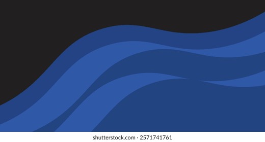 Vector blue line background curve element with black space for text and message design, overlapping layers	