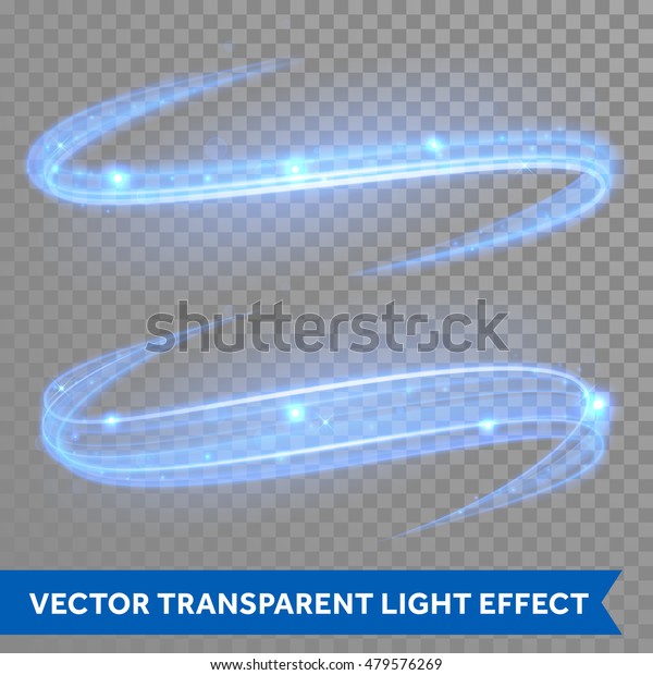 透明なクリスマス背景に 魔法の輝く光の渦のトレース効果のベクター青の線エフェクト ボケにきらめく炎のスパイラル波線と飛び散るきらめく閃光灯 のベクター画像素材 ロイヤリティフリー