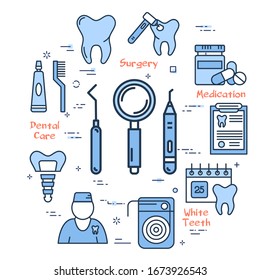 Vector blue line round concept - dentist tools