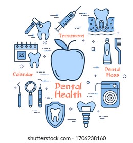 Vector blue line round concept - apple dental health