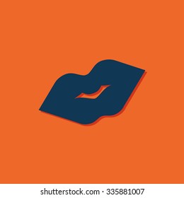 Vector blue lips kiss icon on orange background 