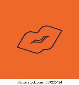 Vector blue lips kiss icon on orange background 