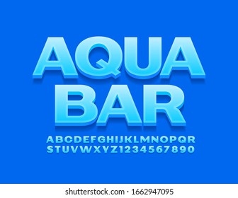 Vector blue logo Aqua Bar. Modern 3D Font. Creative Alphabet Letters and Numbers