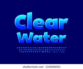 Logo azul vector Agua transparente. Fuente Glosada Moderna. Conjunto de letras y números de alfabeto artístico