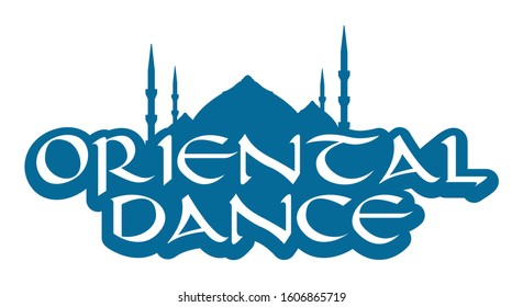Logo azul vector danza oriental con Silhouette del Taj Mahal. Aislado sobre fondo blanco.