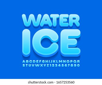 Vector Blue Logo Water Ice With 3D Font. Creative Alphabet Letters And Numbers