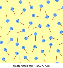Vector blue lollipops seamless pattern. Cartoon retro blue sweet candy background. Repeating pattern of candy.