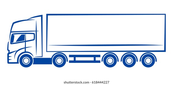 Vector blue lorry sketch on the white background. 