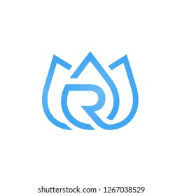 Vector Blue Lotus Flower Initial R Logo