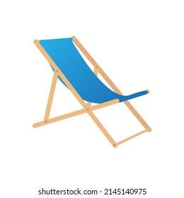 Vector Blue Lounge Chair, Beach Chaise Isolated On White Background Front View