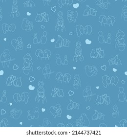 Vector Blue Love People and Animals background pattern