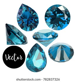 Vector Blue Luxury Gems Illustration Set