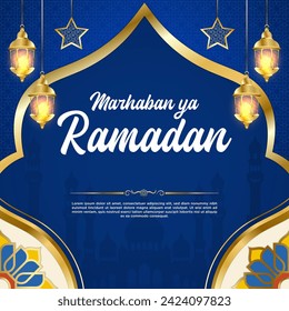 Vector Blue Luxury Ramadan Kareem Social Media Post Template