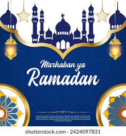 Vector Blue Luxury Ramadan Kareem Plantilla de publicación en medios sociales