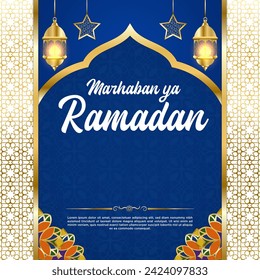 Vector Blue Luxury Ramadan Kareem Plantilla de publicación en medios sociales