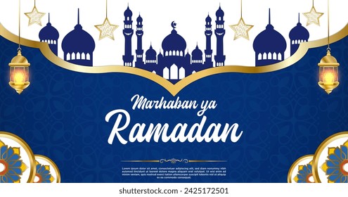 Vector Blue Luxury Ramadan Kareem Banner Template