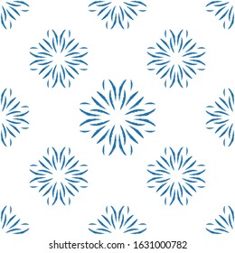 Vector blue mandala style seamless pattern design. Hand draw flower ornament pattern background for print and textile, home decor and wrapping paper.