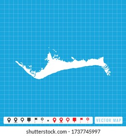 Vector blue map of Grand Bahama and pins icon.