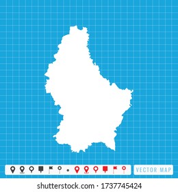 Vector blaue Karte von Luxemburg und Pins Icon.