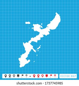 Vector blue map of Okinawa and pins icon.