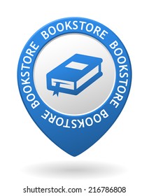 vector blue map pointer with bookstore icon