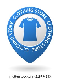 vector blue map pointer with clothing store icon