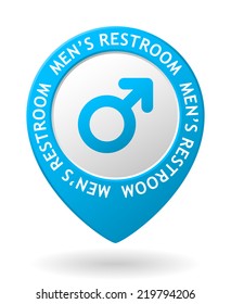 vector blue map pointer with men's restroom icon
