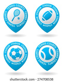 vector blue map pointers with sport stadium icon
