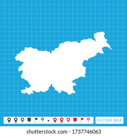 Vector blaue Karte von Slowenien und Pins Icon.